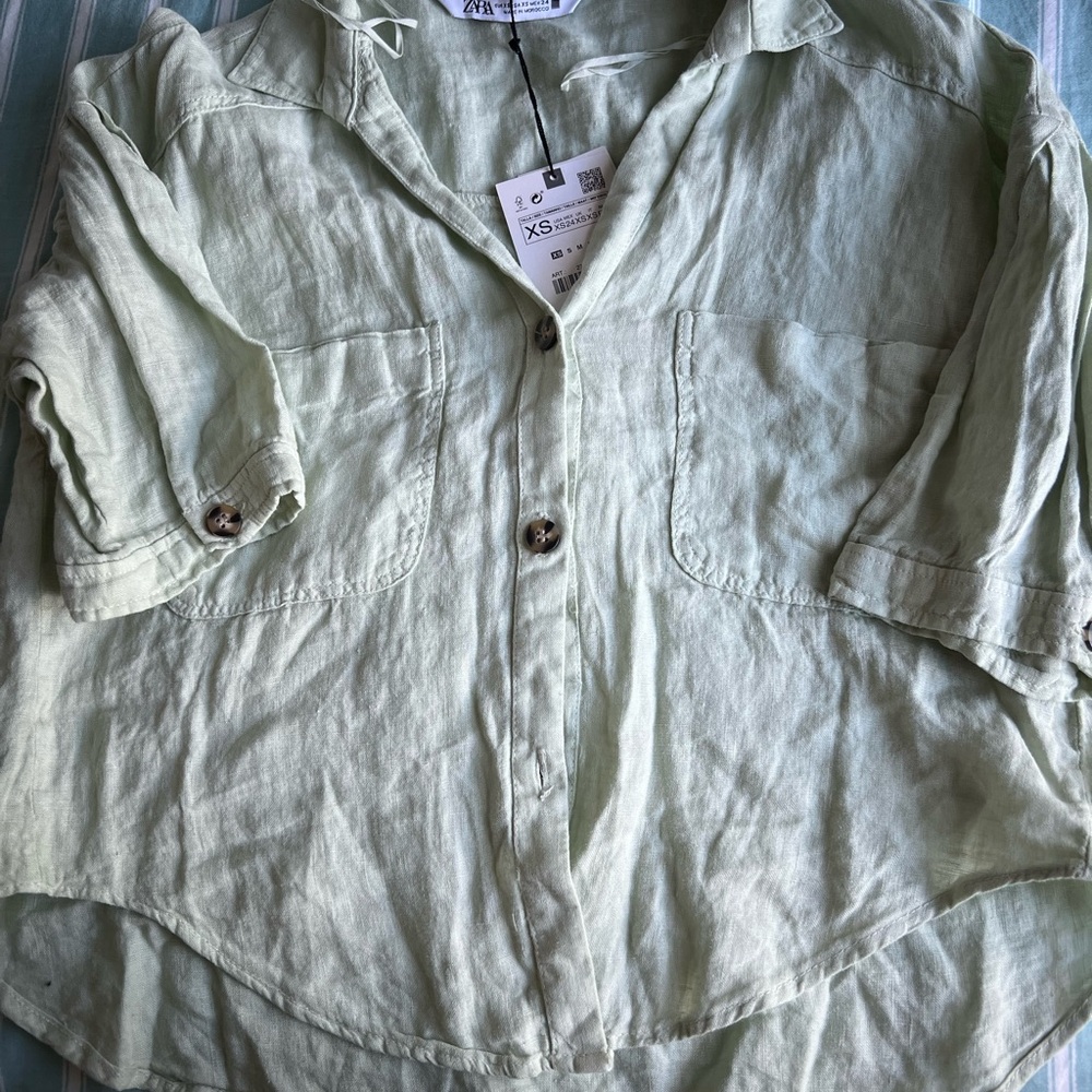Zara Light Green Button Down Shirt